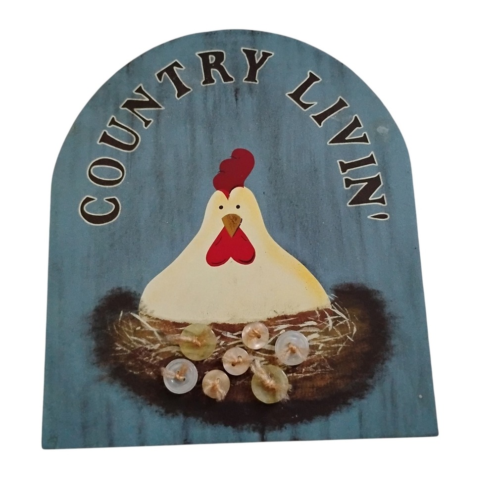 Vintage 1994 Tender Heart Treasures Country Livin Chicken Wood Wall Plaque Sign